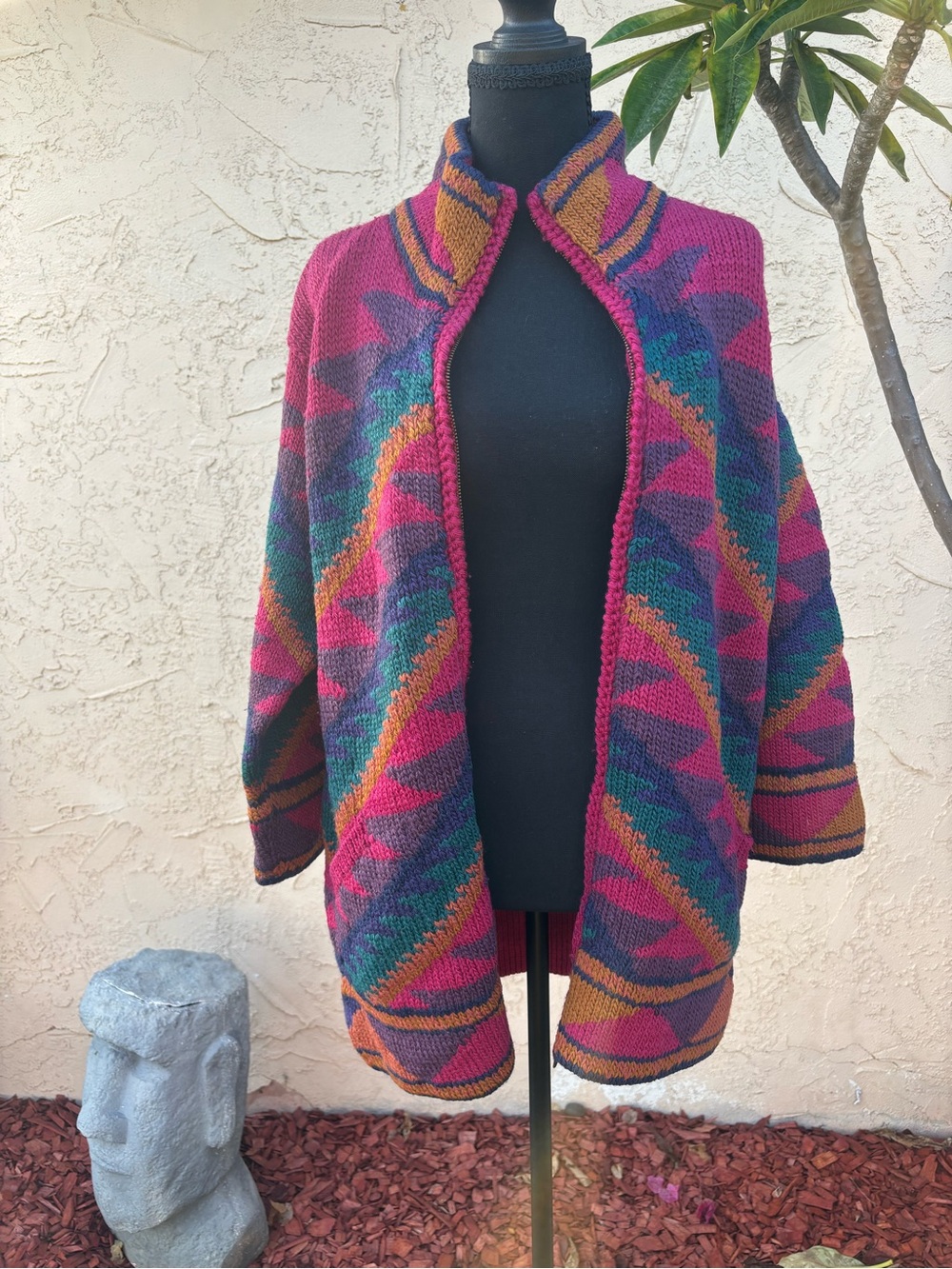 Vintage Manos del Uruguay Hand Knit Wool Sweater Jacket Geometric Southwestern